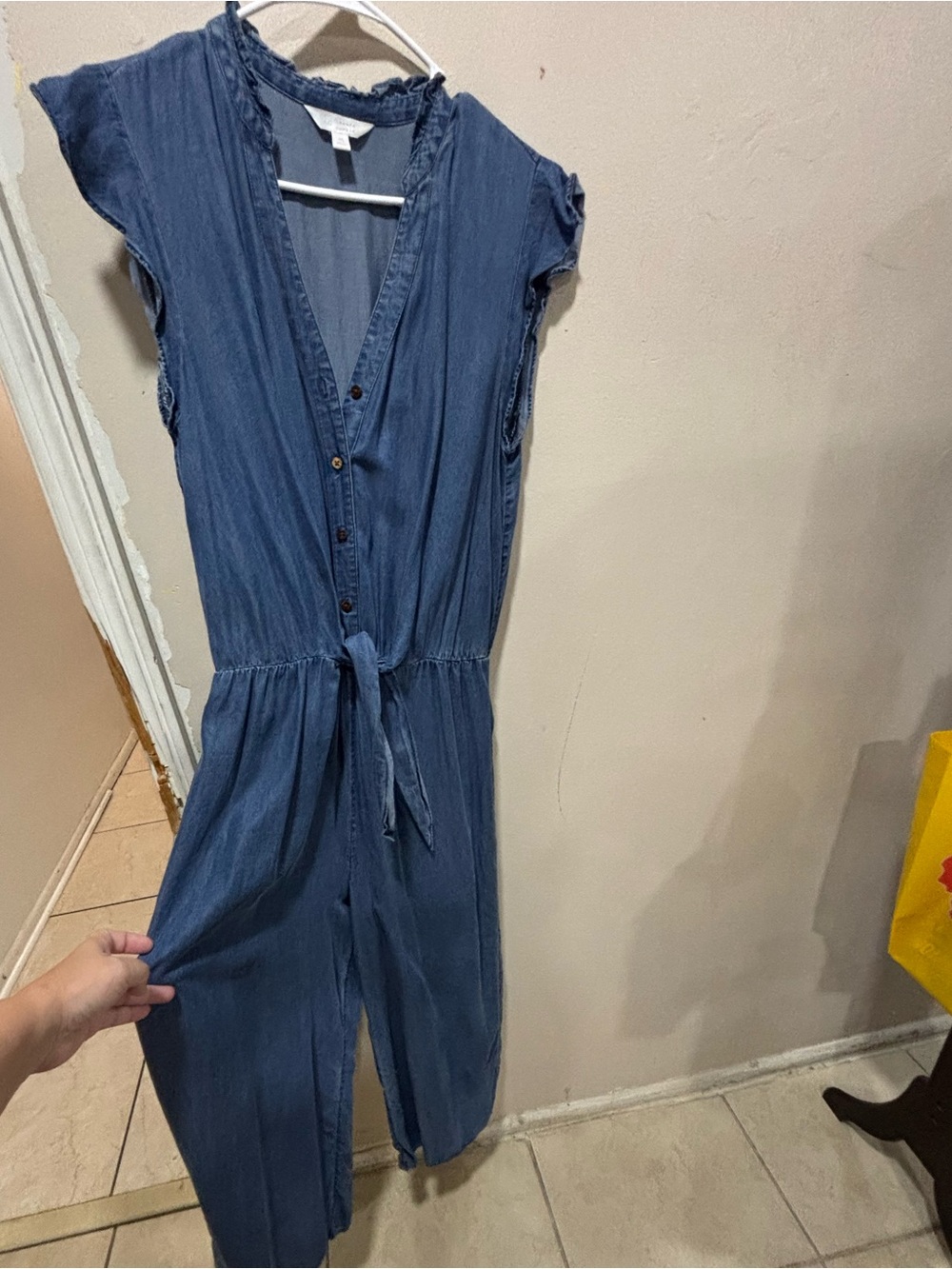 Womens Blue Denim-Style One-Piece Jumpsuit